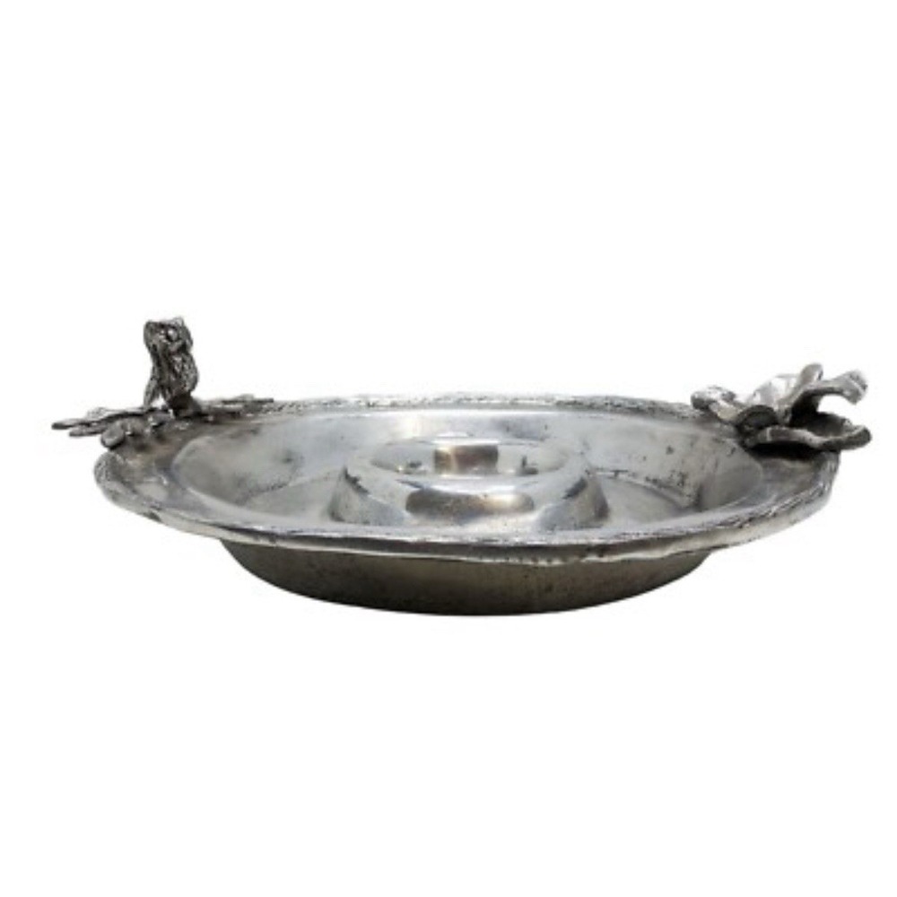 Chip And Dip Platter Cast Aluminum Owl Vine Vintage Rustic Woodland Lodge